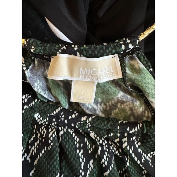 Michael Kors L/S cold shoulder blouse green snakeskin print Large - Picture 4 of 5
